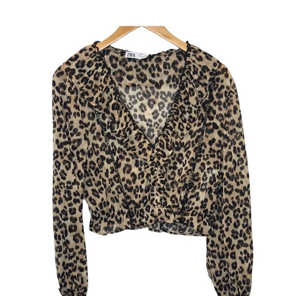 Zara Leopard Print Cropped Blouse - Picture 2 of 3